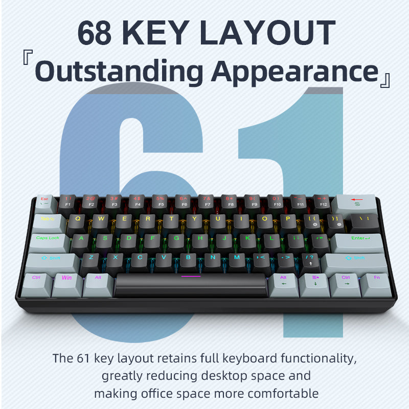 Mini Mechanical Keyboard, RGB Phantom Lighting, Wired Type-C, Blue/Red Switch, Portable Mechanical Keyboard