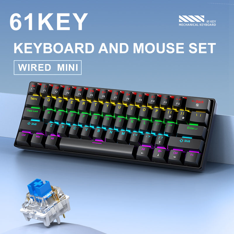 Mini Mechanical Keyboard, RGB Phantom Lighting, Wired Type-C, Blue/Red Switch, Portable Mechanical Keyboard