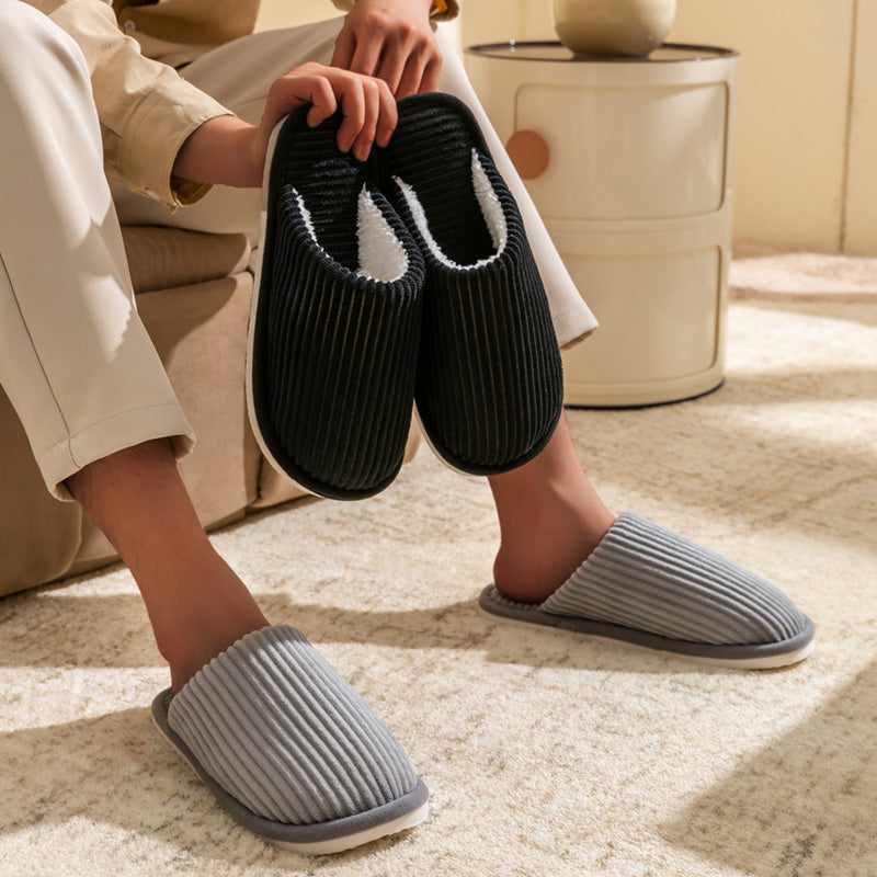 Non Slip Soft Shoes, Winter Warm Plush Men Slippers, Comfort Flat Heel Indoor Bedroom Slippers for Home