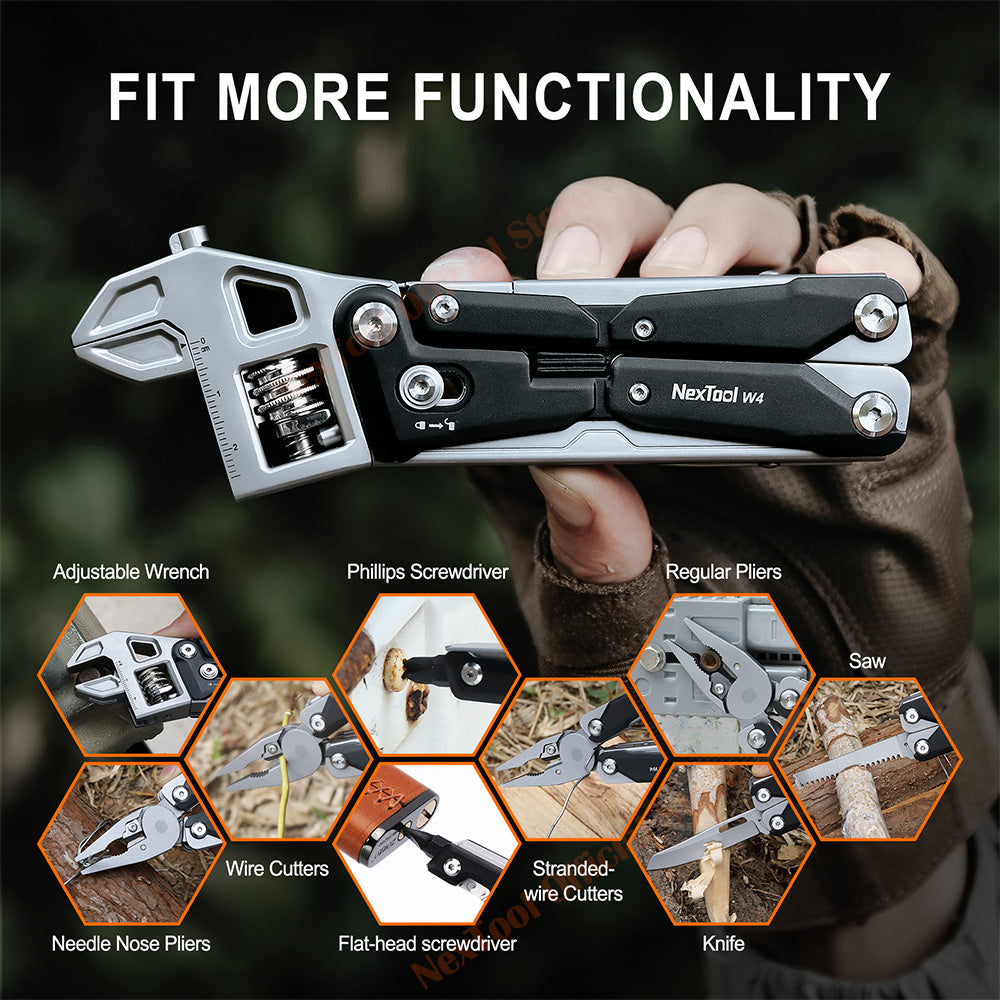 Adjustable Wrench Multitool W4 Pliers Folding Knife Wood Saw Hand Tools 3