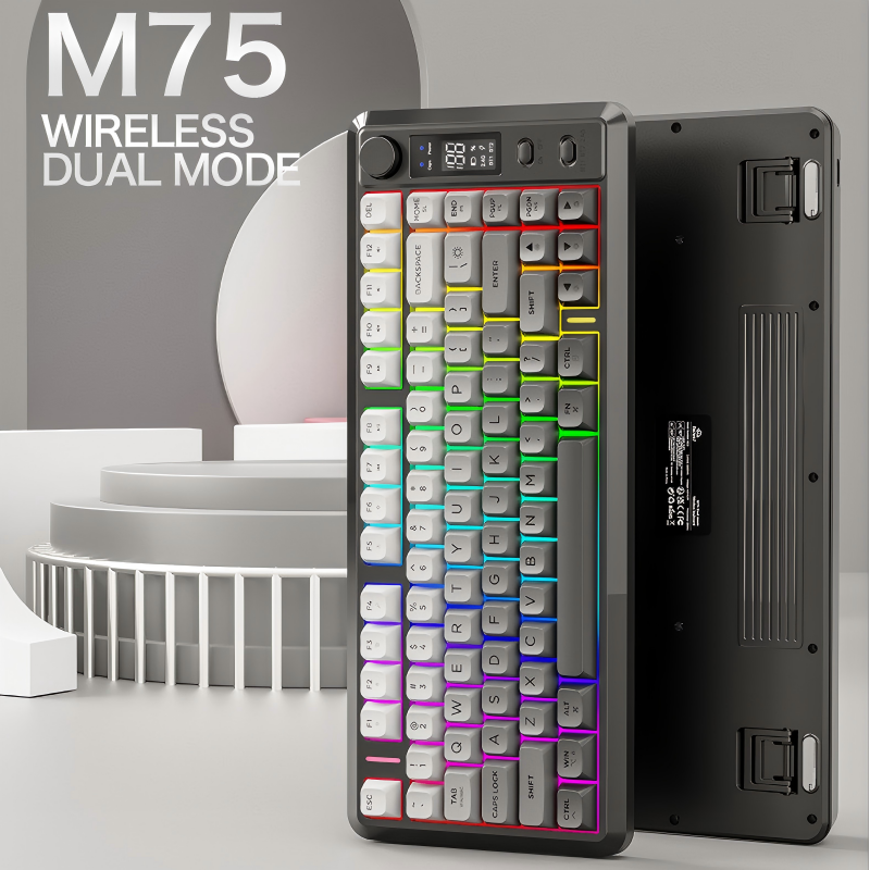 Bluetooth Dual-mode Keyboard, PBT Gradient Ball Cap, Wireless Gaming Keyboard with Display Screen
