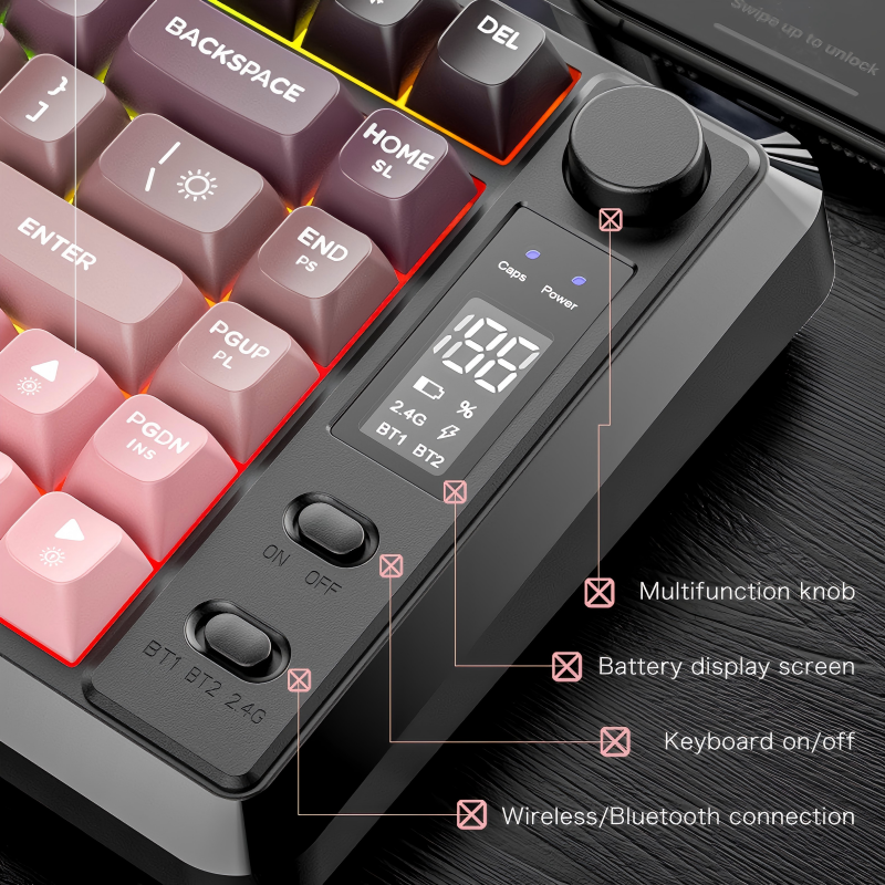 Bluetooth Dualmode Keyboard PBT Gradient Ball Cap Wireless Gaming Keyboard With Display Screen 6