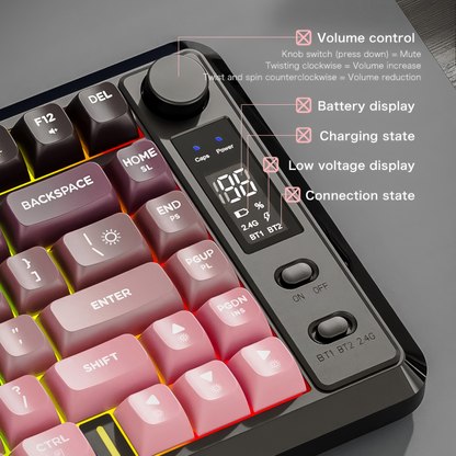 Bluetooth Dualmode Keyboard PBT Gradient Ball Cap Wireless Gaming Keyboard With Display Screen 8