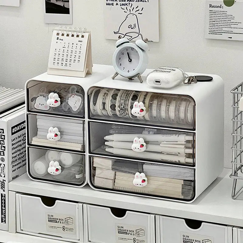 Desktop Drawer Box Desk Pen Holder Cosmetic Storage Shelf Hair Accessories Organizer For Home Schoo 2