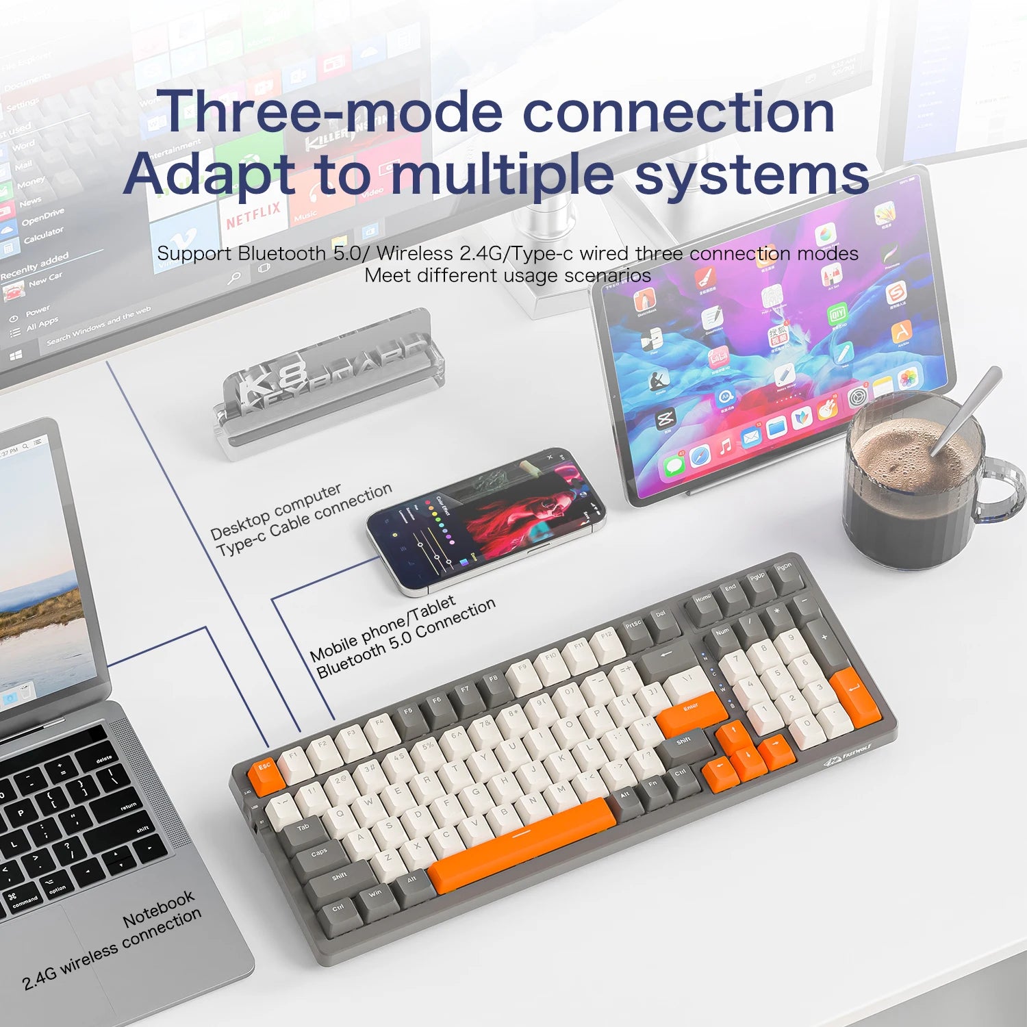 Wireless Mechanical Keyboard With Full Key Hot Swap Lighting Effects Trimode Connection Gasket Muff 4