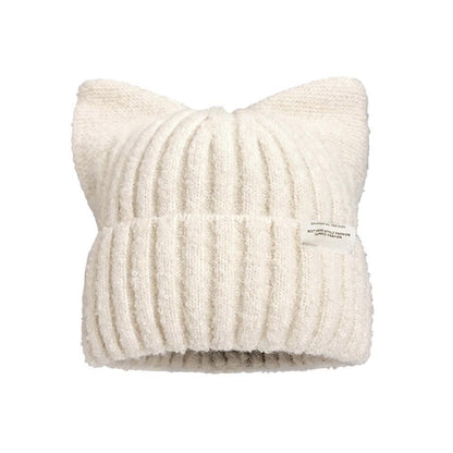 Autumn and Winter Warm Cute Cat Ears Beanies For Women, Sweet Versatile Pullover Knitted Ear Protection Hat