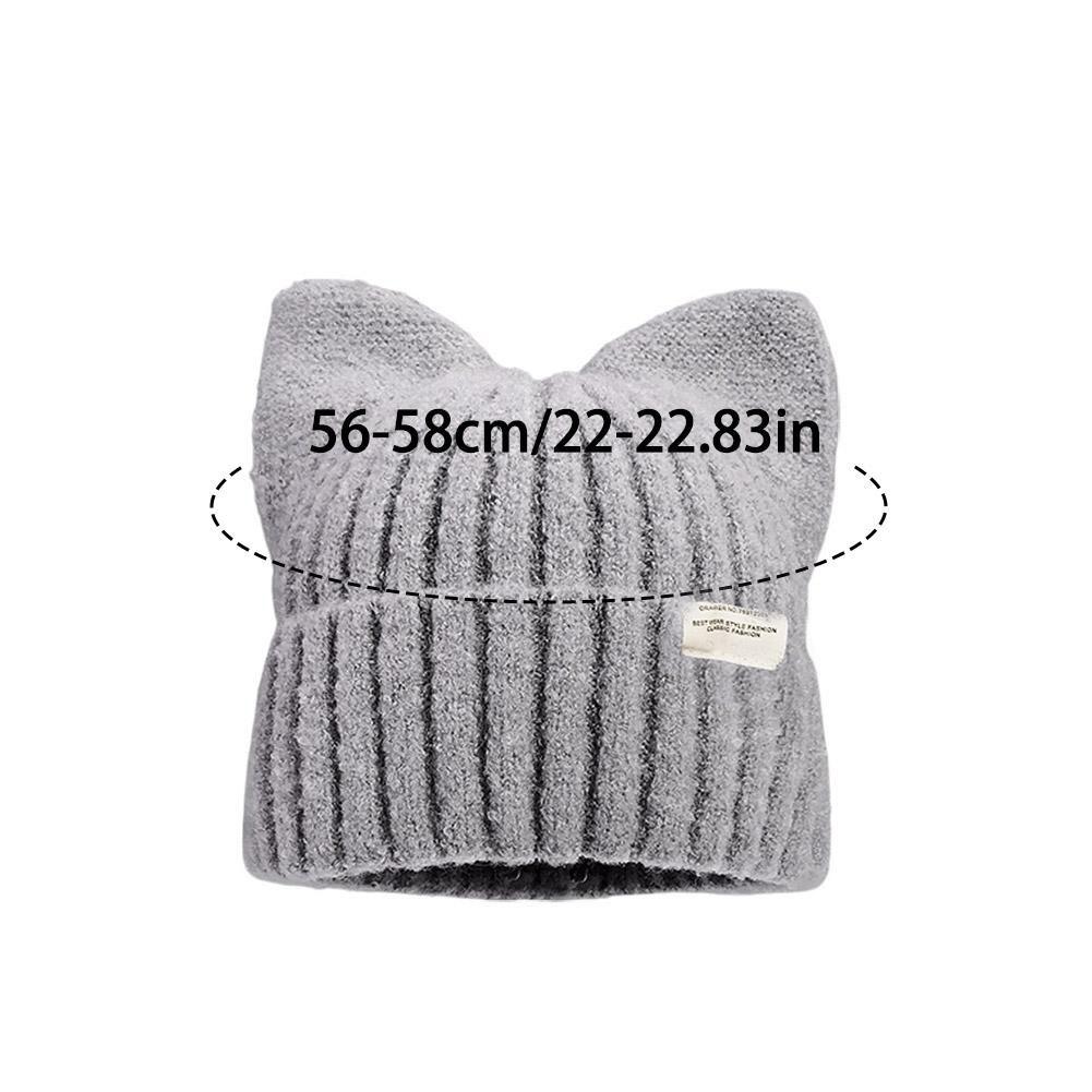 Autumn and Winter Warm Cute Cat Ears Beanies For Women, Sweet Versatile Pullover Knitted Ear Protection Hat