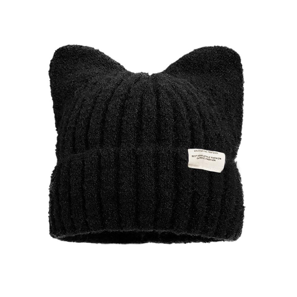 Autumn and Winter Warm Cute Cat Ears Beanies For Women, Sweet Versatile Pullover Knitted Ear Protection Hat