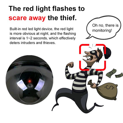 Indoor Outdoor Fake Dome Security Camera Dummy Fake Camera With LED Red Light Battery Operated 3