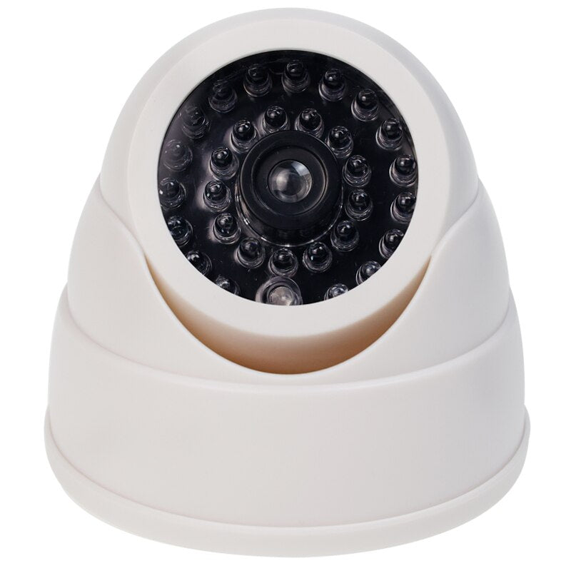 Indoor Outdoor Fake Dome Security Camera, Dummy Fake Camera with LED Red Light, Battery Operated