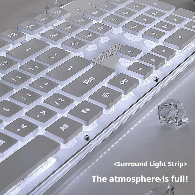 Silent Office Keyboard Wired With Water Drop Keycaps AllMetal Panel For Gaming And Office Use White 6