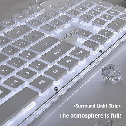 Silent Office Keyboard Wired With Water Drop Keycaps AllMetal Panel For Gaming And Office Use White 6