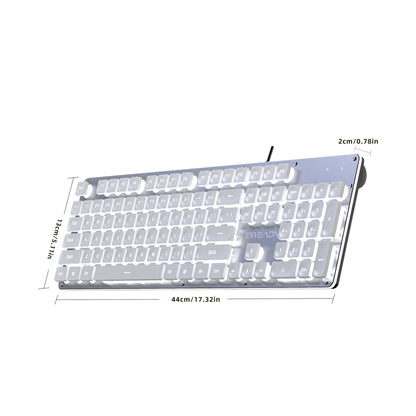 Silent Office Keyboard Wired With Water Drop Keycaps AllMetal Panel For Gaming And Office Use White 7