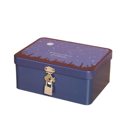 Vintage Large Capacity Tinplate Box With Lock Key Desktop Storage Case Metal Jewelry Box Empty Stor 10