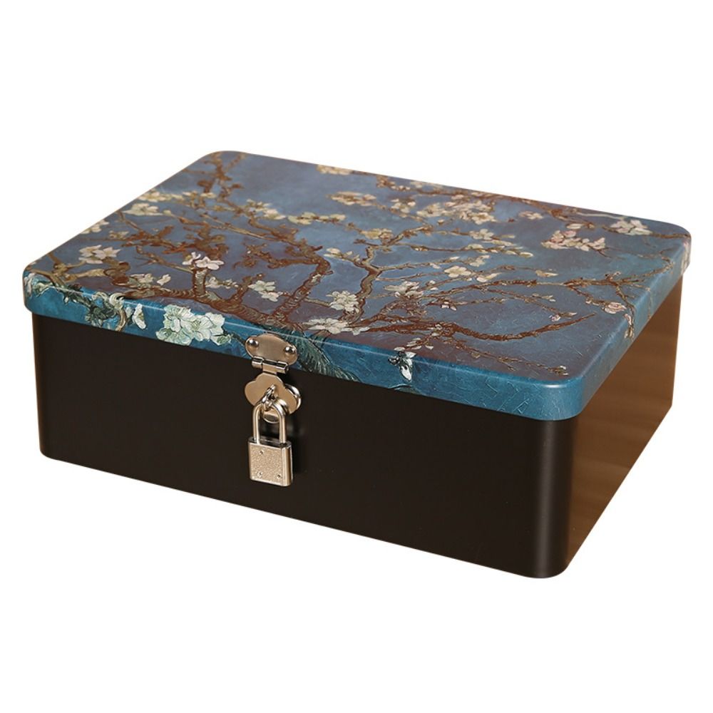 Vintage Large Capacity Tinplate Box With Lock Key Desktop Storage Case Metal Jewelry Box Empty Stor 6