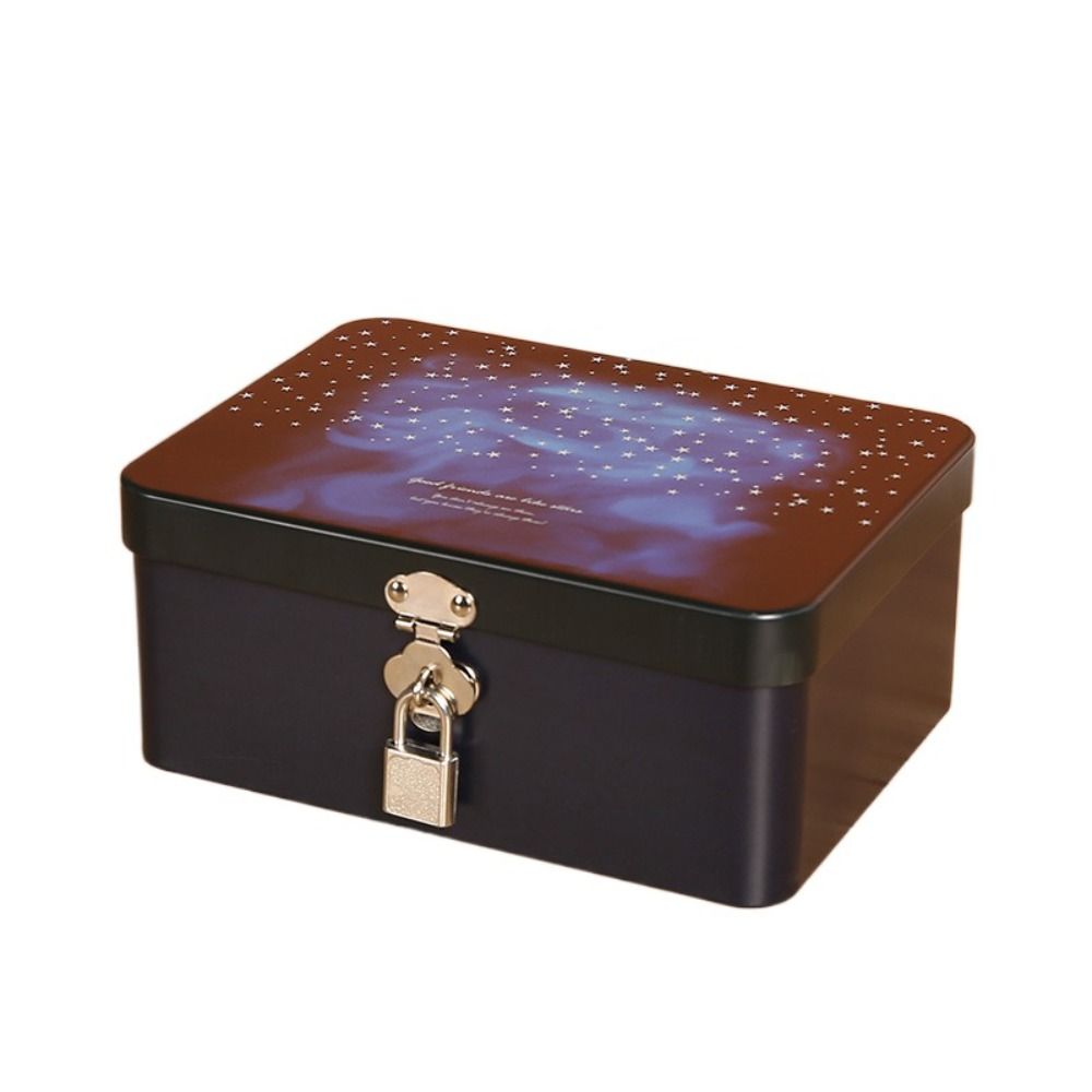 Vintage Large Capacity Tinplate Box With Lock Key Desktop Storage Case Metal Jewelry Box Empty Stor 8