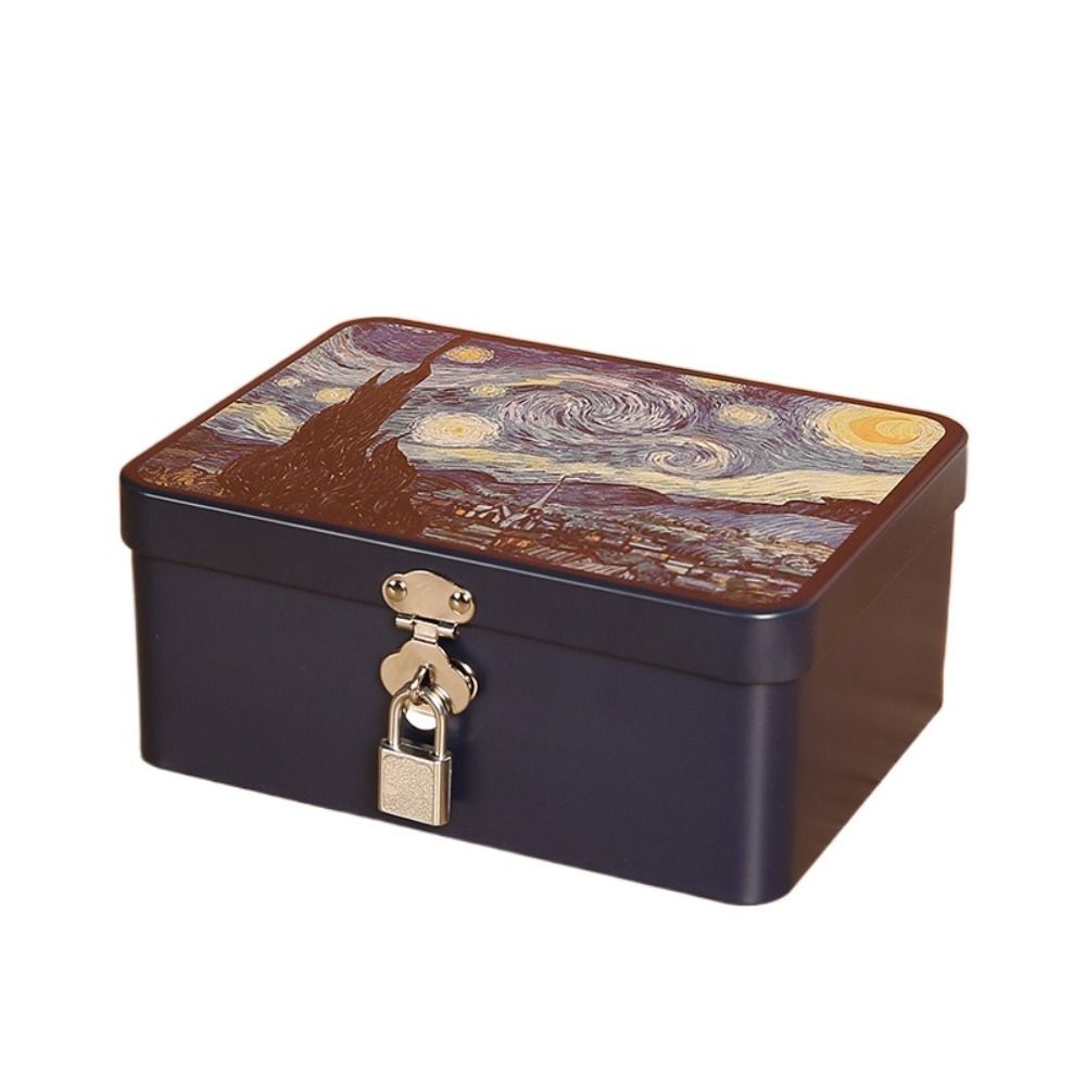 Vintage Large Capacity Tinplate Box With Lock Key Desktop Storage Case Metal Jewelry Box Empty Stor 5