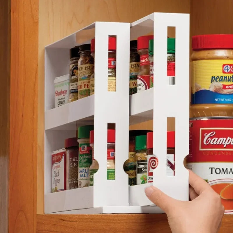 MultiFunction Rotate Spice Storage Rack Seasoning Organizer Shelf Kitchen Bathroom Storage Solution 1