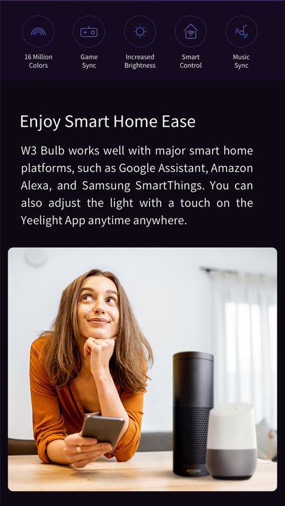 Yeelight Smart LED Bulb Global Version WiFi Voice Control Dimmable Compatible With Google Home 3