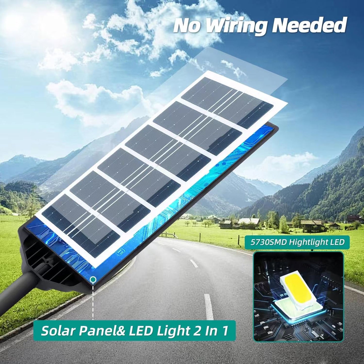 LED Outdoor Solar Street Light Commercial Dusk To Dawn Waterproof 6