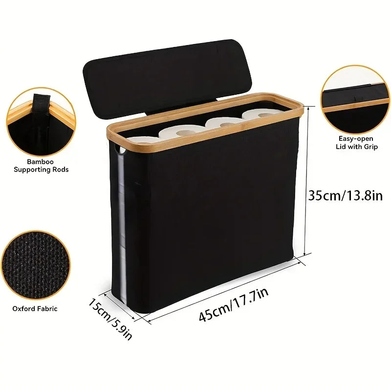 Storage Basket, Large Paper Holder with Lid, Storage Shelf for Rolls of Toilet Paper, Oxford Cloth Bamboo Storage Rack