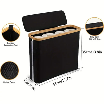 Storage Basket, Large Paper Holder with Lid, Storage Shelf for Rolls of Toilet Paper, Oxford Cloth Bamboo Storage Rack