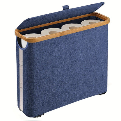 Storage Basket, Large Paper Holder with Lid, Storage Shelf for Rolls of Toilet Paper, Oxford Cloth Bamboo Storage Rack