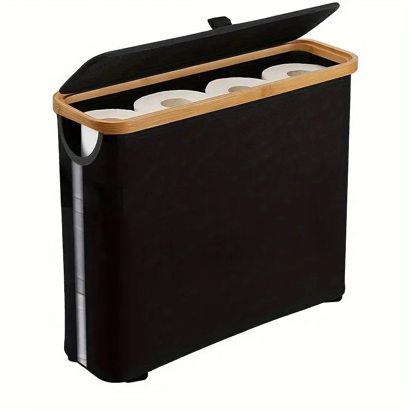 Storage Basket, Large Paper Holder with Lid, Storage Shelf for Rolls of Toilet Paper, Oxford Cloth Bamboo Storage Rack