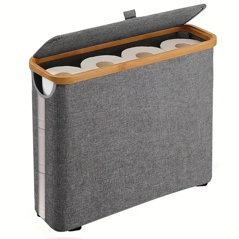 Storage Basket, Large Paper Holder with Lid, Storage Shelf for Rolls of Toilet Paper, Oxford Cloth Bamboo Storage Rack