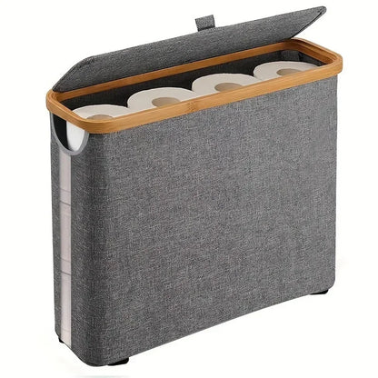 Storage Basket, Large Paper Holder with Lid, Storage Shelf for Rolls of Toilet Paper, Oxford Cloth Bamboo Storage Rack