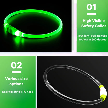 USB Rechargeable Fiber Optic Collar Pet Dog LED Light Collar Luminous Anti Lost Dog Necklace Collar 2