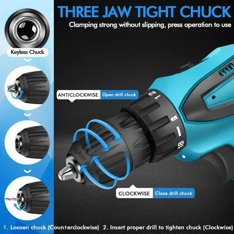 Electric Cordless Impact Drill Set Wireless Power Tool With Torque For Automotive Craftsman DIY Hom 2