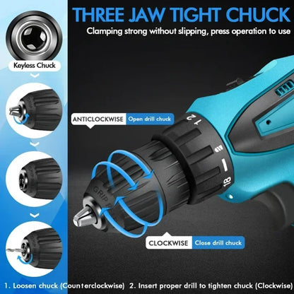 Electric Cordless Impact Drill Set Wireless Power Tool With Torque For Automotive Craftsman DIY Hom 2