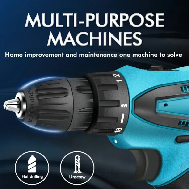 Electric Cordless Impact Drill Set Wireless Power Tool With Torque For Automotive Craftsman DIY Hom 3