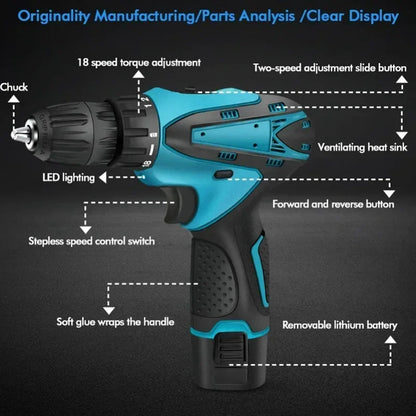 Electric Cordless Impact Drill Set Wireless Power Tool With Torque For Automotive Craftsman DIY Hom 4