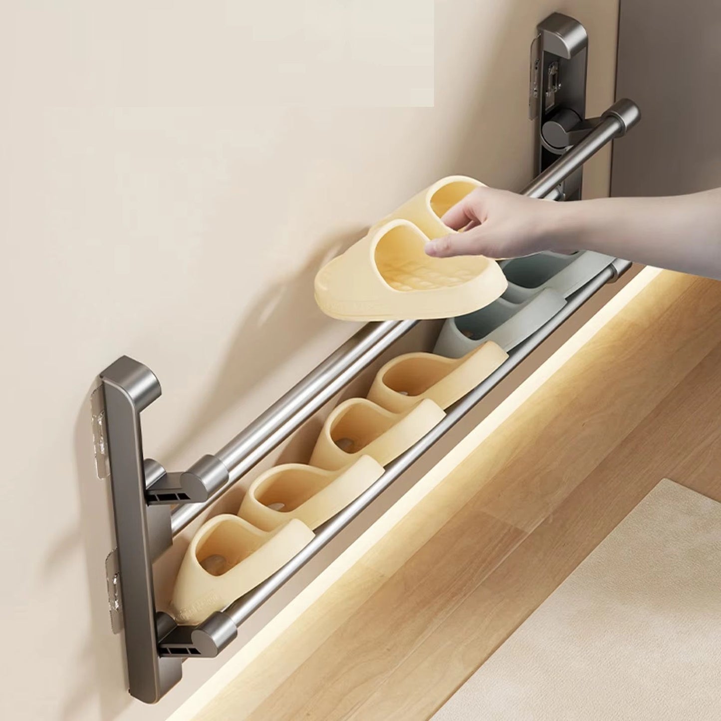 Wall-Mounted Shoe Rack Organizer, Bathroom Slippers Hook Holder, Simple Drying Rack for Shoes and Slippers Storage