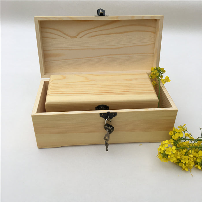 Large Pine Wood Box, Rectangular Locking Storage Box, Gift Box for Christmas Trees, Wooden