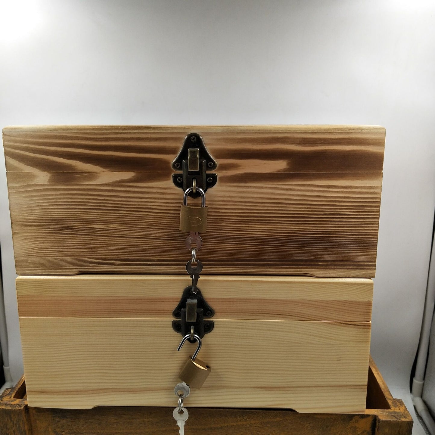 Large Pine Wood Box Rectangular Locking Storage Box Gift Box For Christmas Trees Wooden 3