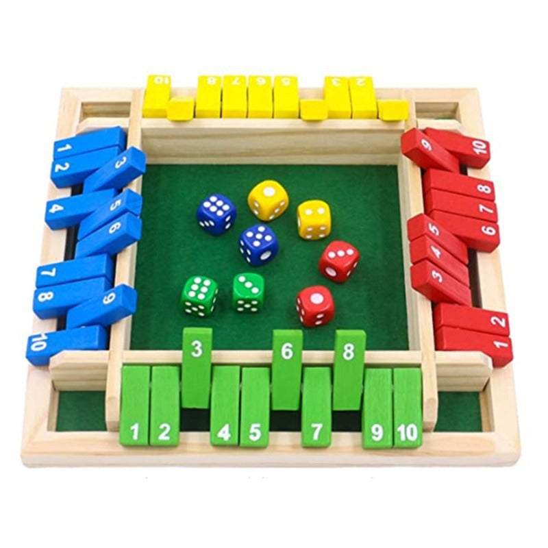 Shut The Box Wooden Dice Board Game, 4 Players, Pub Bar Party Supplies, Family Entertainment Game