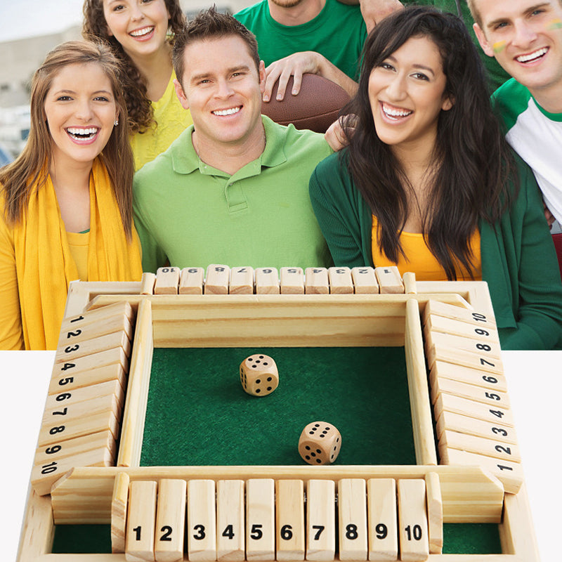 Shut The Box Wooden Dice Board Game, 4 Players, Pub Bar Party Supplies, Family Entertainment Game
