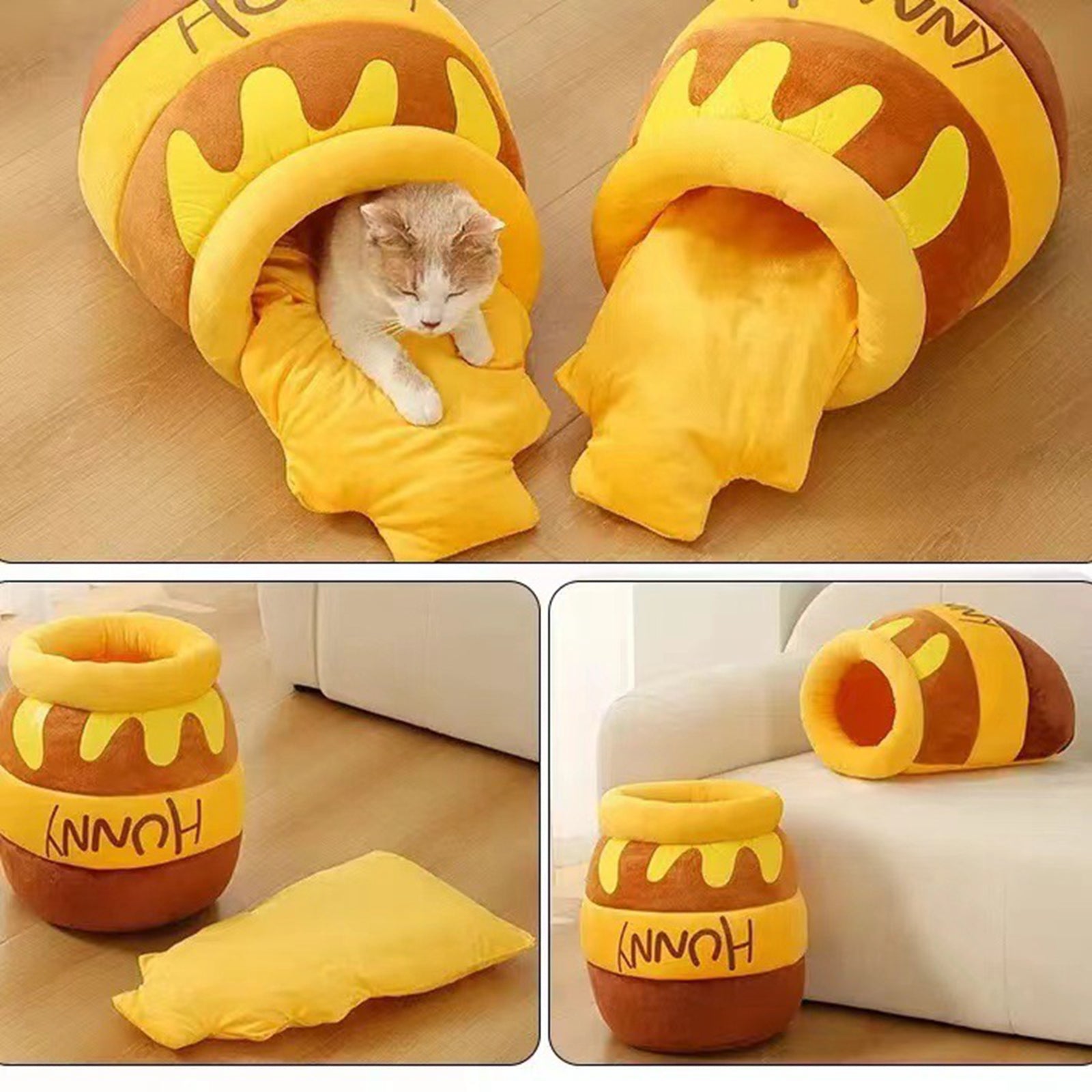 Cat Bed Warm Comfortable Kennel Nest Pet Cat Bed Soft Removable Cushion Nonslip Bottom Cartoon Hous 2