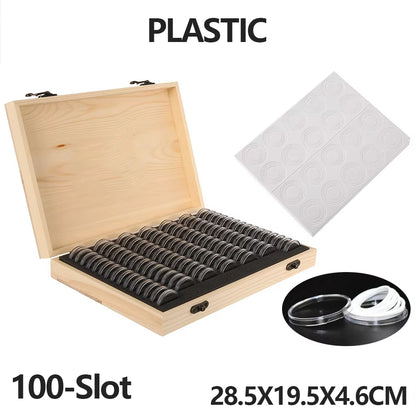 Clear Coin Capsule Universal Coin Storage Box With Adjustment Pad Adjustable Wooden Commemorative C 7