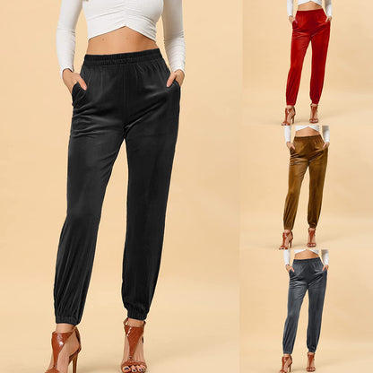 Velvet Velour Joggers for Women, High Waist Harem Relaxed Fit Pants