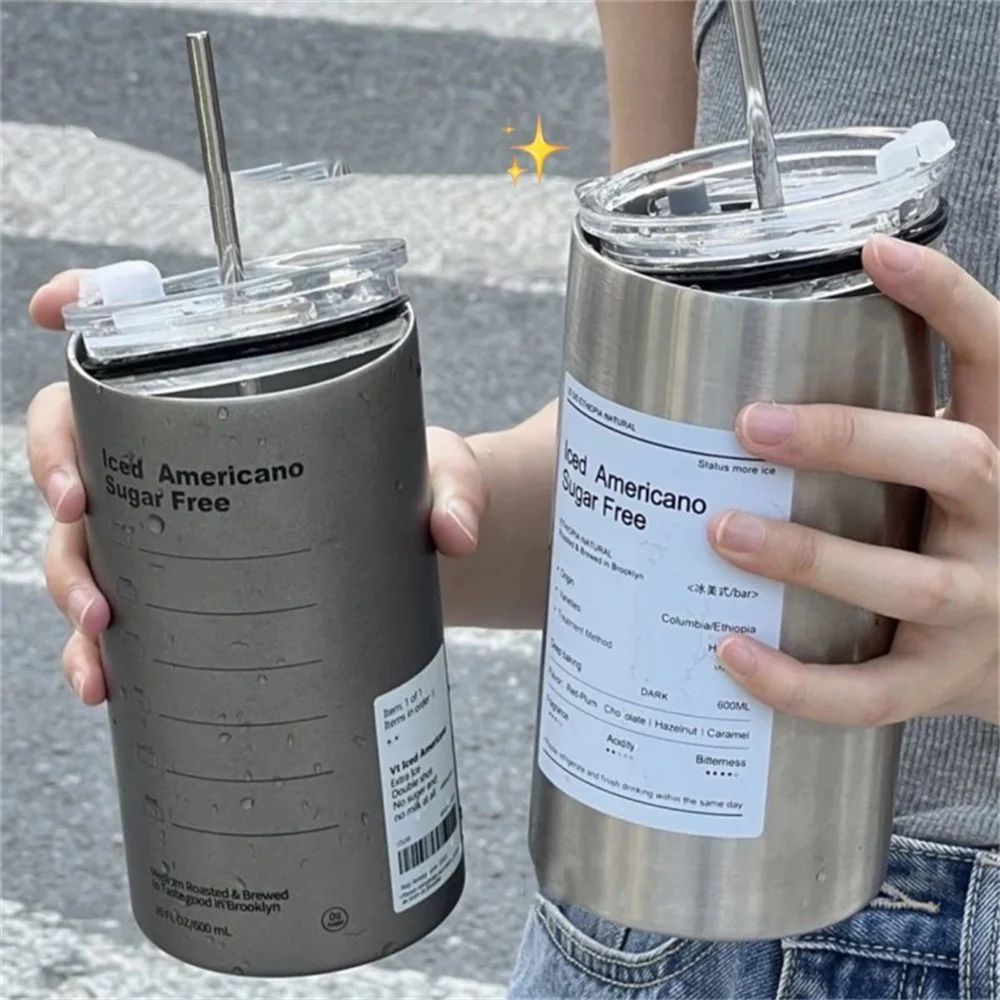 Premium 600 ml Stainless Steel Vacuum Bottle – Portable Insulated Coffee & Water Tumbler with Straw
