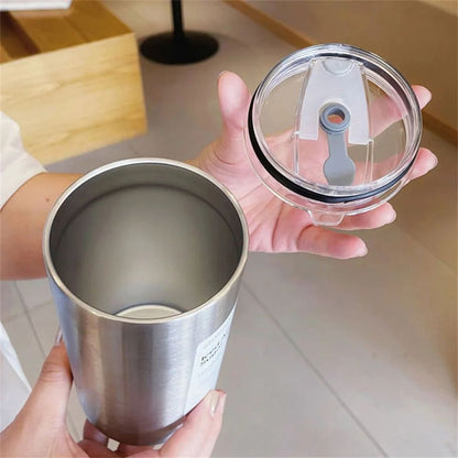 Premium 600 Ml Stainless Steel Vacuum Bottle  Portable Insulated Coffee  Water Tumbler With Straw 1