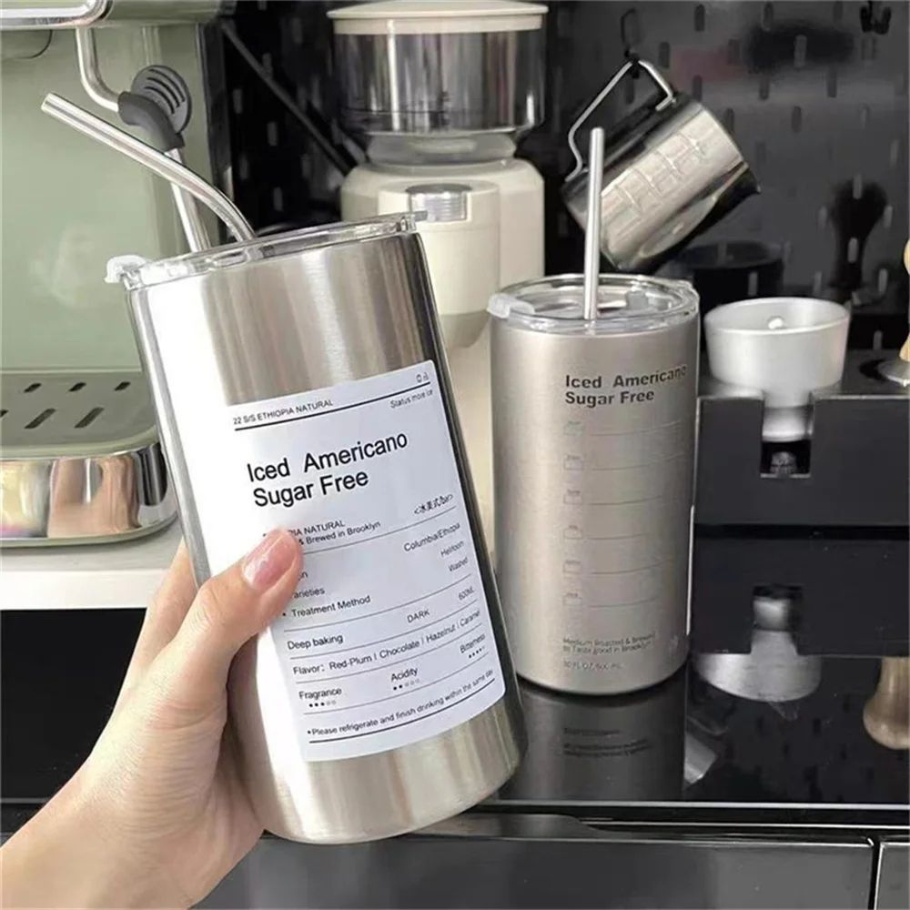 Premium 600 Ml Stainless Steel Vacuum Bottle  Portable Insulated Coffee  Water Tumbler With Straw 2
