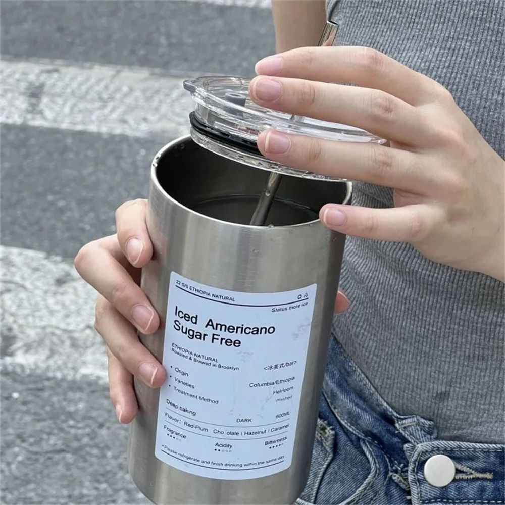 Premium 600 Ml Stainless Steel Vacuum Bottle  Portable Insulated Coffee  Water Tumbler With Straw 3