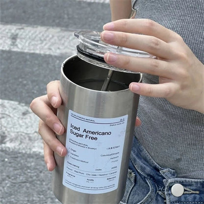 Premium 600 Ml Stainless Steel Vacuum Bottle  Portable Insulated Coffee  Water Tumbler With Straw 3