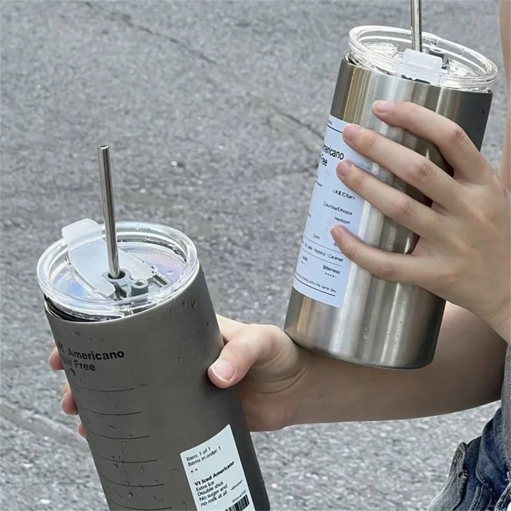 Premium 600 Ml Stainless Steel Vacuum Bottle  Portable Insulated Coffee  Water Tumbler With Straw 4