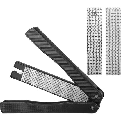 Premium Portable Double-Sided Diamond Knife Sharpener (400/600 Grit) - Compact Kitchen Knife & Tool Sharpener